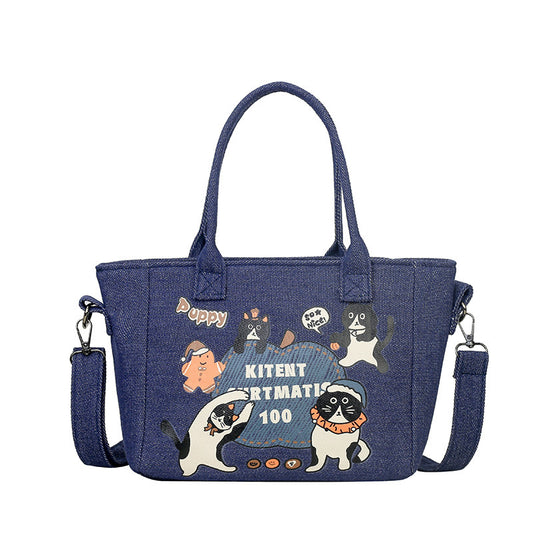 New Denim Bag Women's Large Capacity Mori Cute Spring Summer Crossbody Bag Casual Portable Class Tote Bag