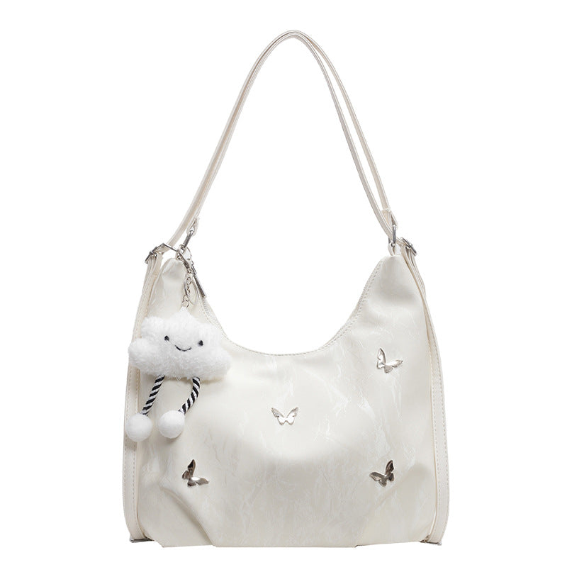 2025 Spring New Women's Large Capacity Tote Bag with Cloud Charm and Butterfly Embellishment, Perfect for Daily Commute and Casual Style