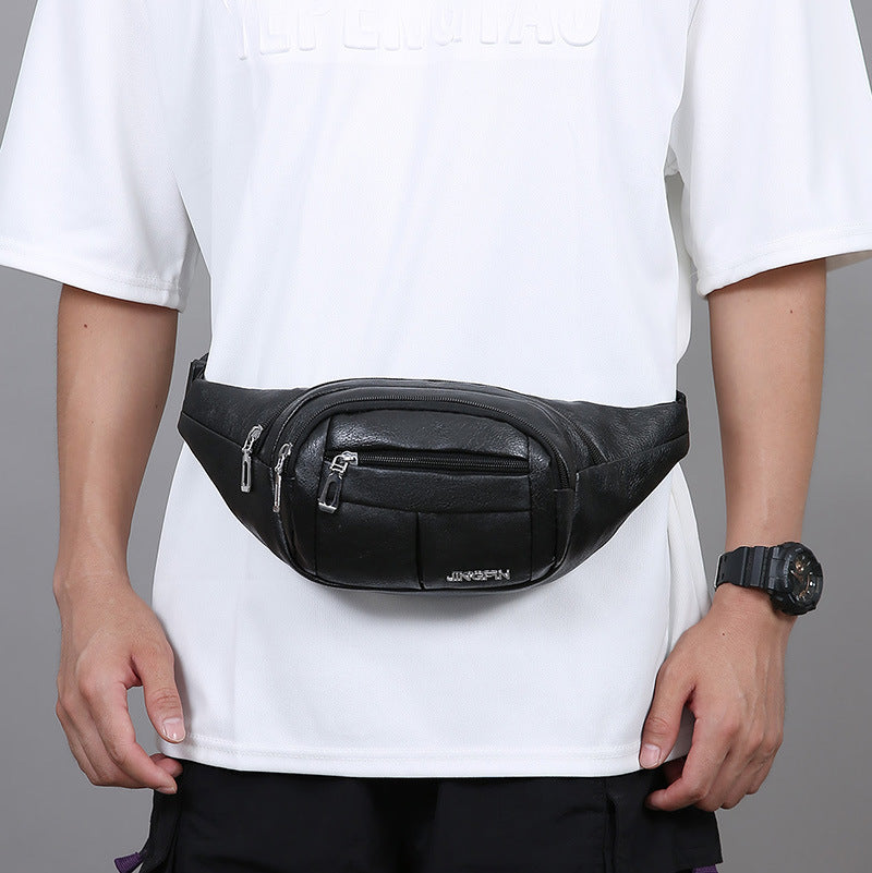 Chest Bag Men's Multi-Compartment Outdoor Sports Hard-Wearing Crossbody Bag Pu Waterproof Waist Bag