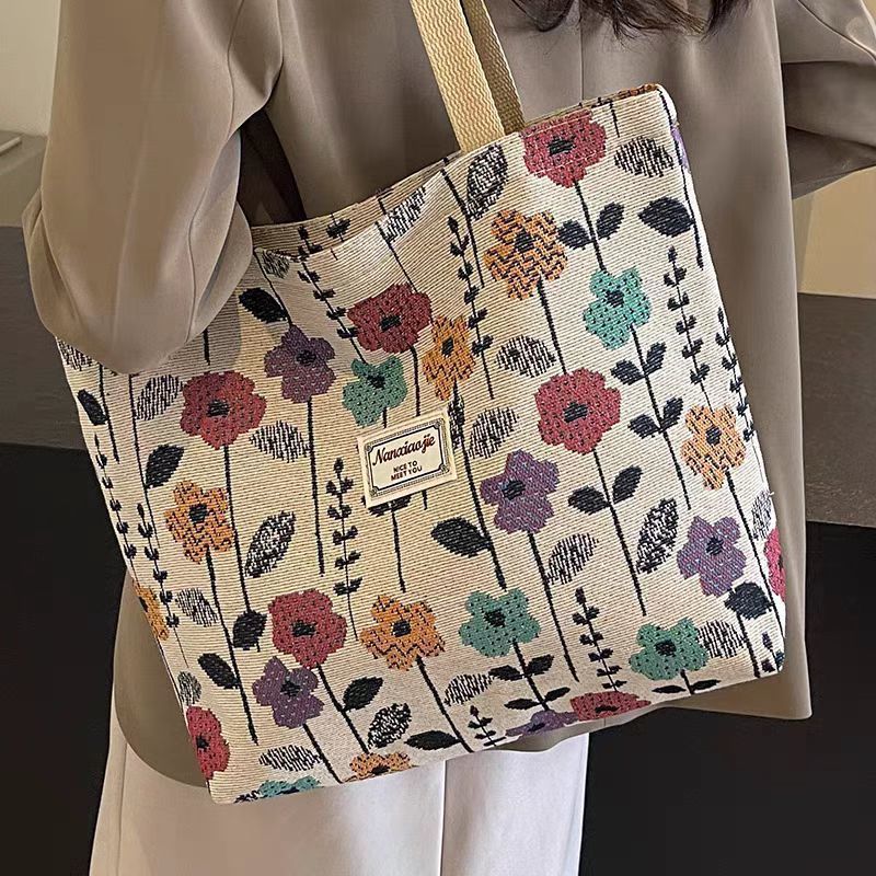 Popular Large Capacity Shoulder Bag Women's New Canvas Tote Portable Commuter Bag