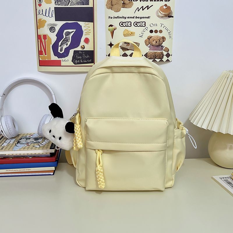 Cute Minimalist Nylon Backpack for Students - Lightweight, Breathable, and Stylish with Braided Drawstring Design