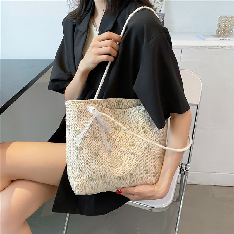 Simple Straw Bag Women's New Fashionable Fashionable Stylish Lace Tote Bag