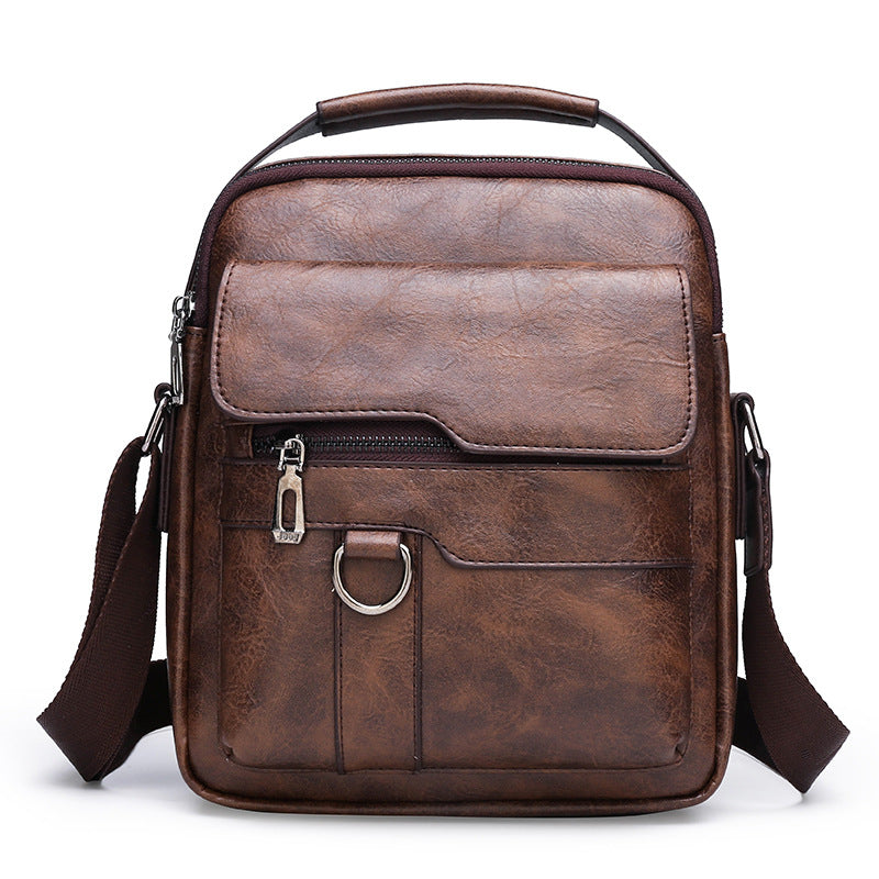 Retro Men's Shoulder Bag with Large Capacity, PU Leather Crossbody Bag for Business and Casual Use, Featuring Zipper Pockets and Stylish Stitching Design