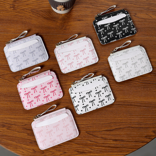 Cute Bow Pattern Mini Wallet for Women, Compact Card Holder with Multiple Slots, Stylish Daily Accessory