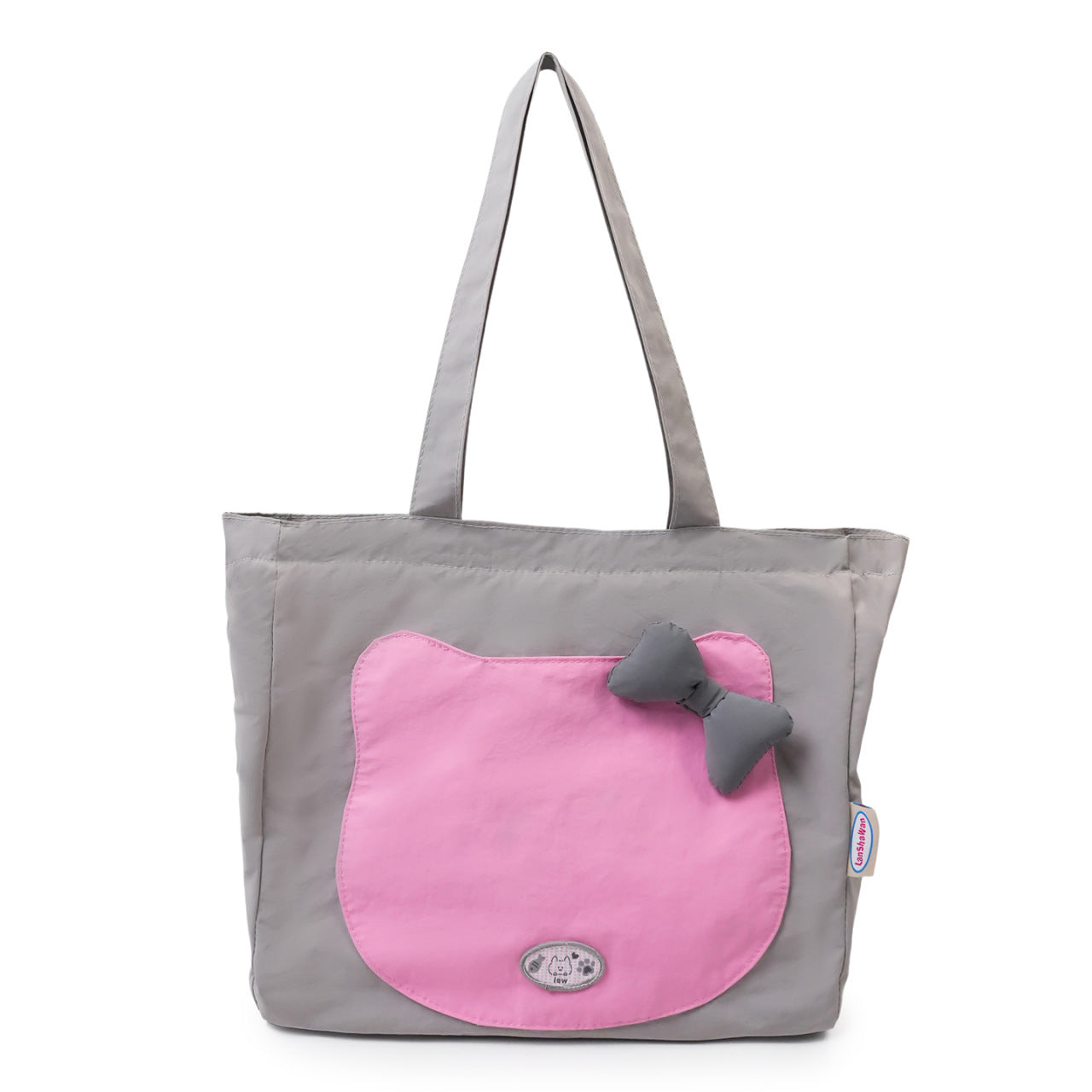 Cute Cat Face Tote Bag with Bowknot Design, Nylon Shoulder Bag for Daily Use and Shopping, Sweet Style