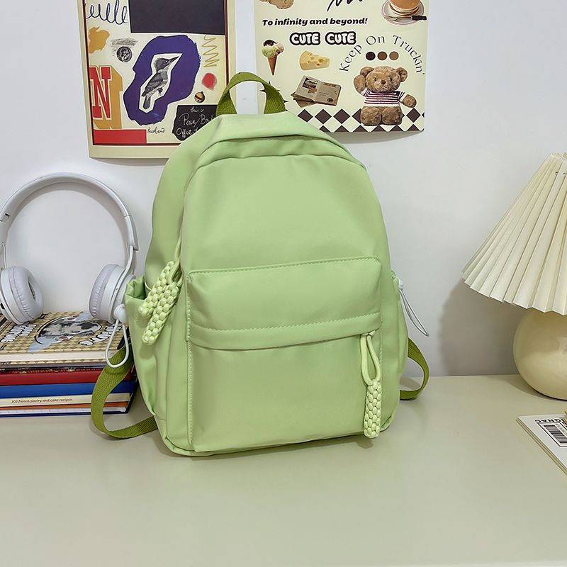 Cute Minimalist Nylon Backpack for Students - Lightweight, Breathable, and Stylish with Braided Drawstring Design