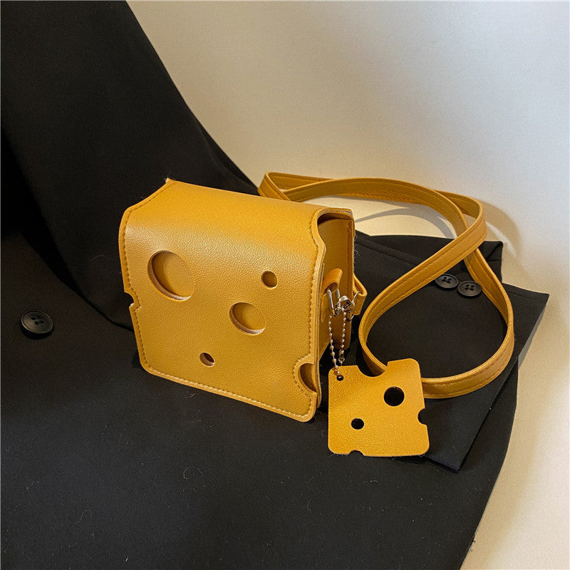 New Cute Mini Hole Cheese Triangle Lipstick Headset Crossbody Change Small Square Bag