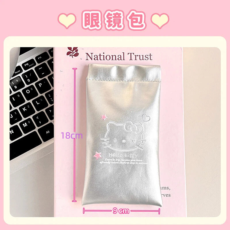 Cute Hello Kitty Eyewear Case with Auto-Closure Snap, Portable & Protective Sunglasses Storage Pouch for Travel and Makeup