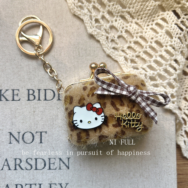 Korean Style New Retro Dots Cartoon Cat Lipstick Pack Pearl Exquisite High Sense Versatile Pendant Keychain for Women