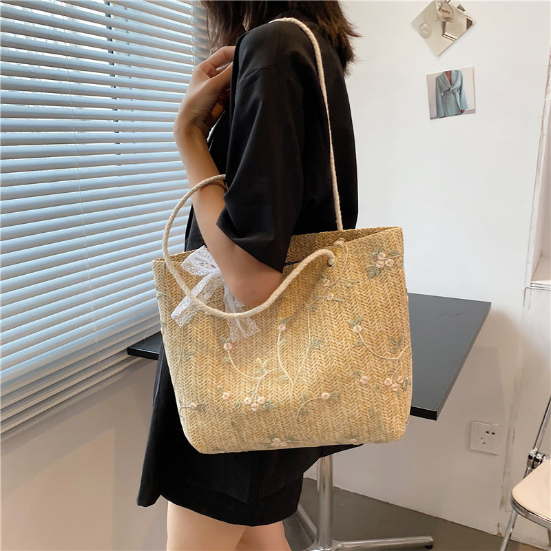 Simple Straw Bag Women's New Fashionable Fashionable Stylish Lace Tote Bag
