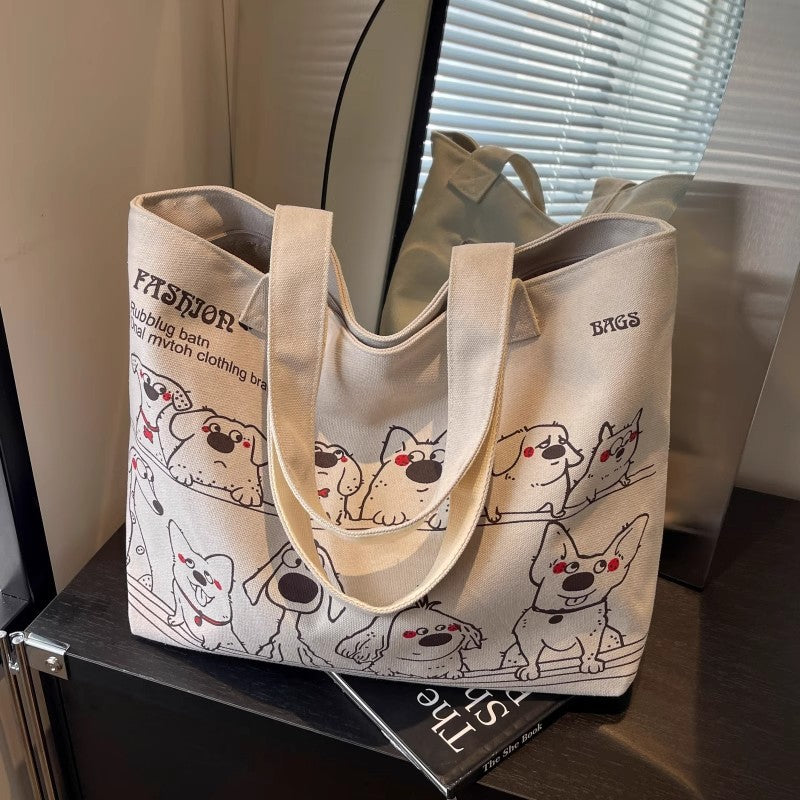 Korean Style Western Style Big Bag Women's New Casual All-Match Tote Canvas Bag Large Capacity Commuter Shoulder Bag