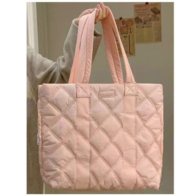 Tote Bag Women's Fashion Rhombus down Material Large Capacity Commuter Shopping Bags College Student's Bag