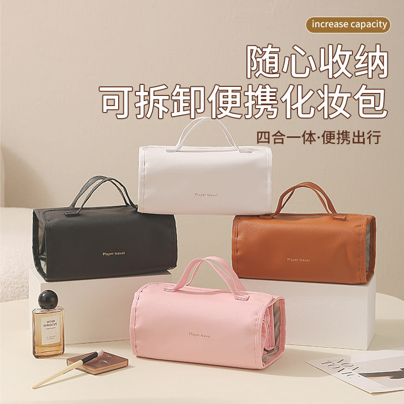 Elegant Waterproof Cosmetic Bag with Transparent Compartment for Travel and Daily Makeup Storage