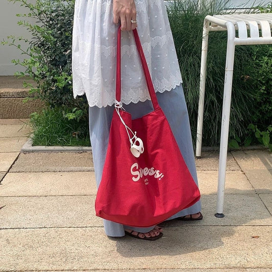 2026 New High-Style Minimalist Canvas Tote Bag with Letter Print, Large Capacity for Daily Commute and Student Use