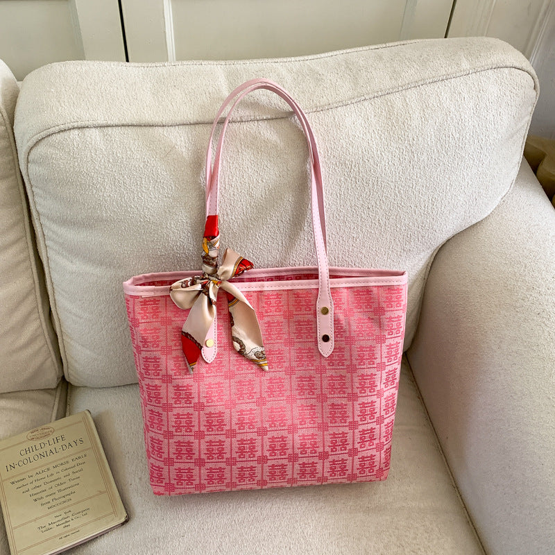 Red New Style Wedding Bridal Wedding Bag All-Match New Chinese Style Shoulder Bag Western Style Double Xi Word Portable Tote Bag