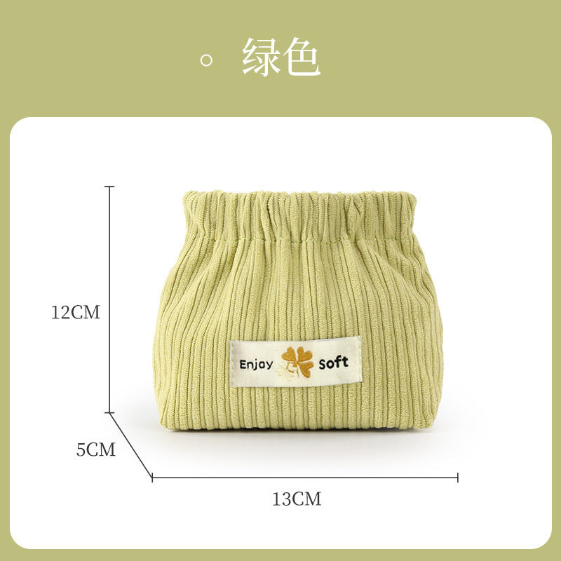 Portable Ribbed Cotton Cosmetic Bag with Elastic Opening for Travel and Daily Use