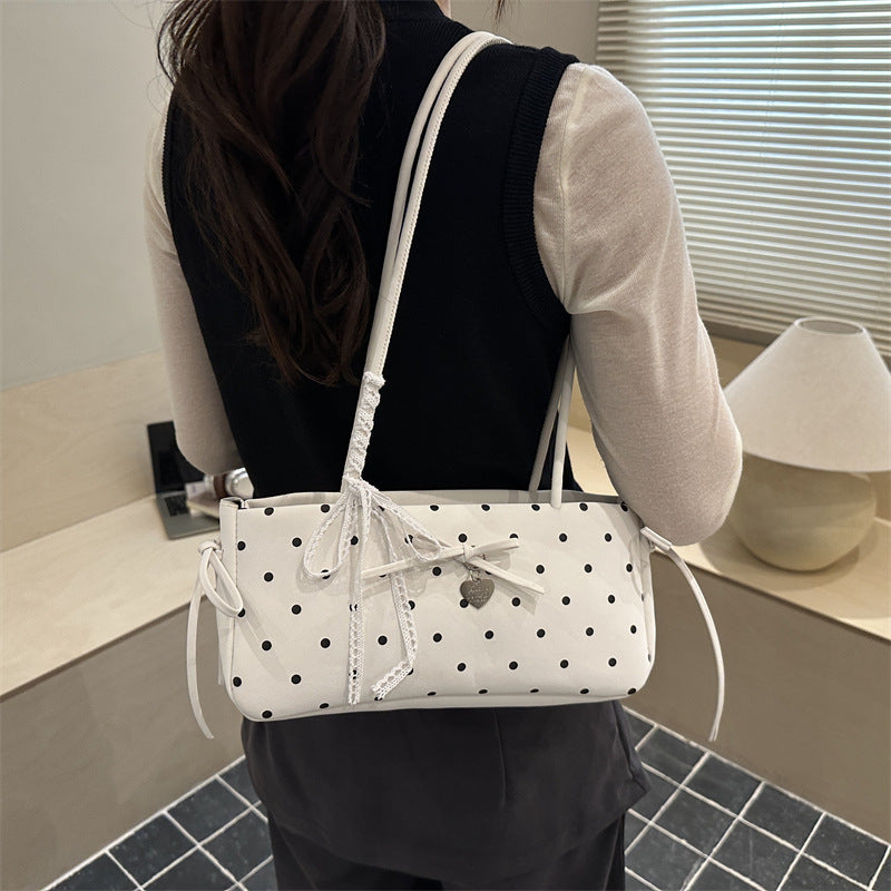 New Polka Dot Shoulder Bag Lace Bow Love Ornaments Fashion Commuter Everyday Joker