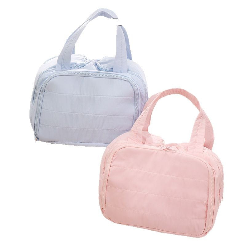 Double Wide Open Large Capacity Fluffy Cosmetic Bag Women's High-End Travel Portable Toiletry Bag Fresh Sweet Style