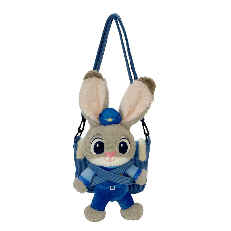 Cute Cartoon Bunny Plush Shoulder Bag with Soft Velvet Design and Magnetic Closure for Daily Use