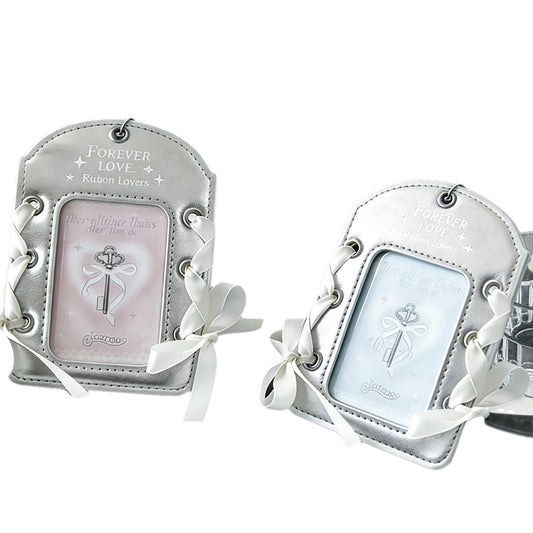 Elegant Ballet-Style PU Card Holder with Ribbon Design and Key Motif for Cute Photo Display