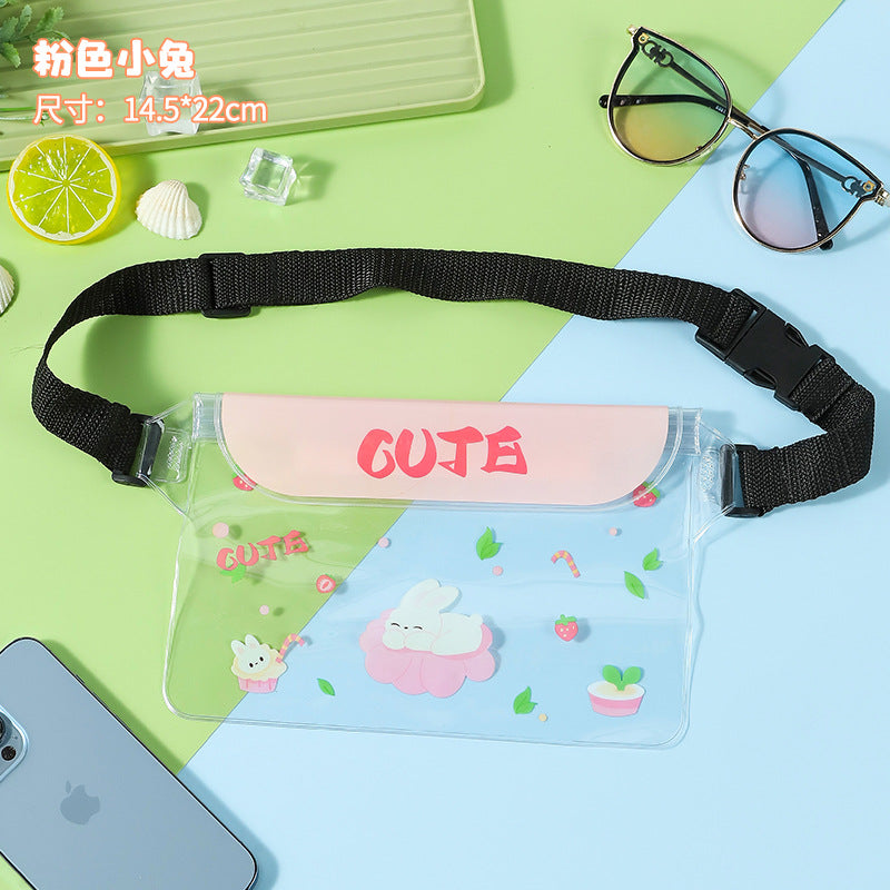 Cute Dinosaur Waterproof Waist Bag with Touch Screen Design for Outdoor Activities and Swimming