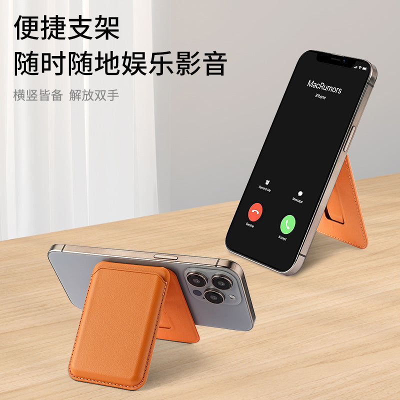 Magnetic Card Holder Stand for Apple 16Pro Max, Magsafe Strong-Magnet Phone A- Frame Stand with Card Slot Leather Case