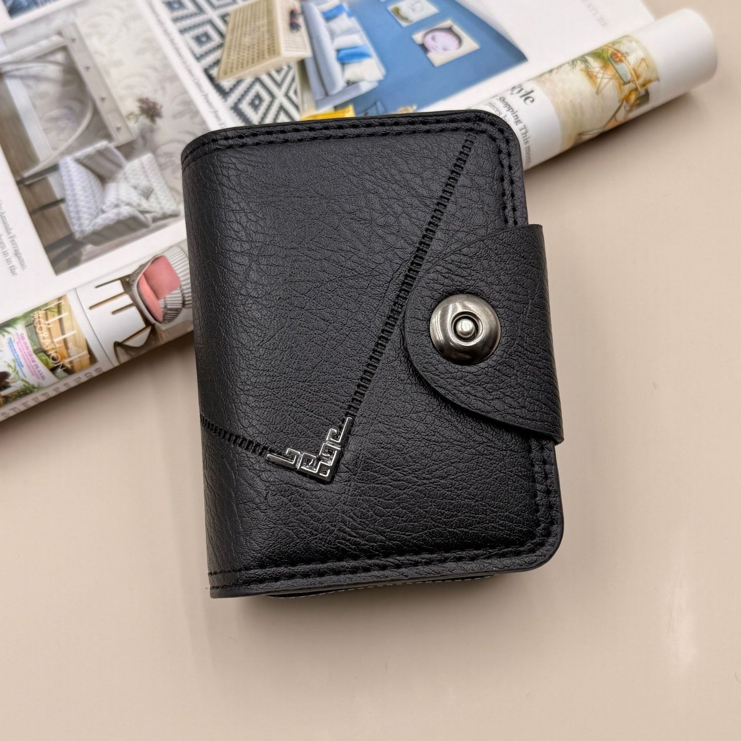 Men's Wallet Fashion PU Leather Card Holder with Button Large Capacity Card Storage Wallet