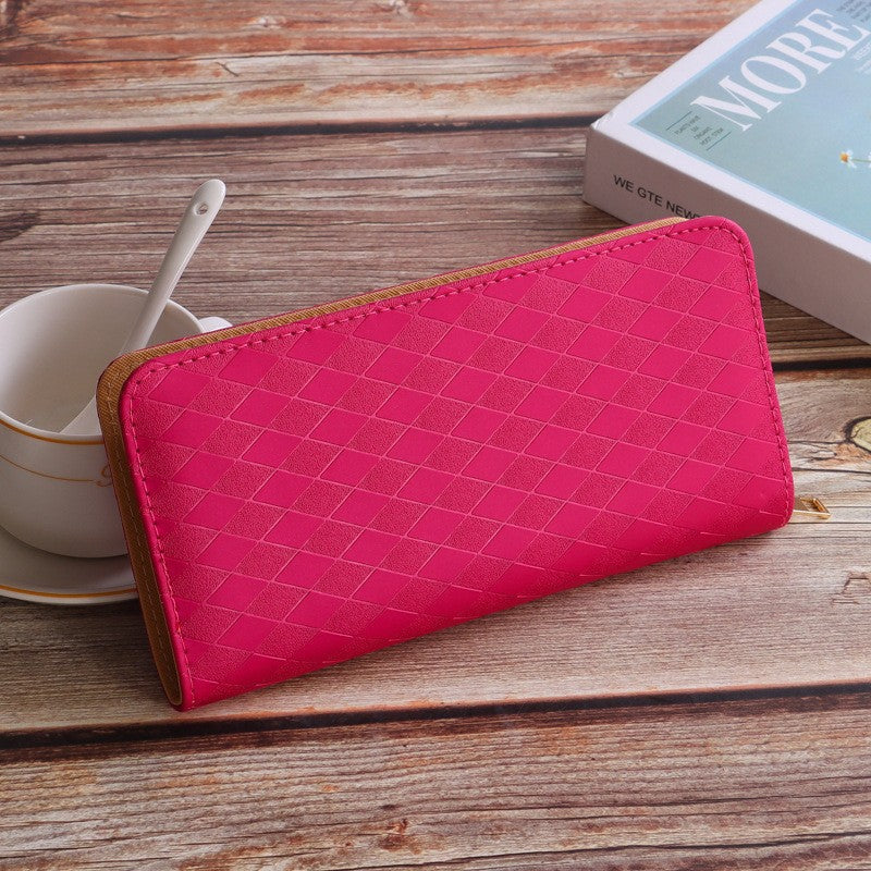 Elegant Diamond Pattern Women's Long Wallet with Multiple Card Slots and Zipper Closure for Daily Use
