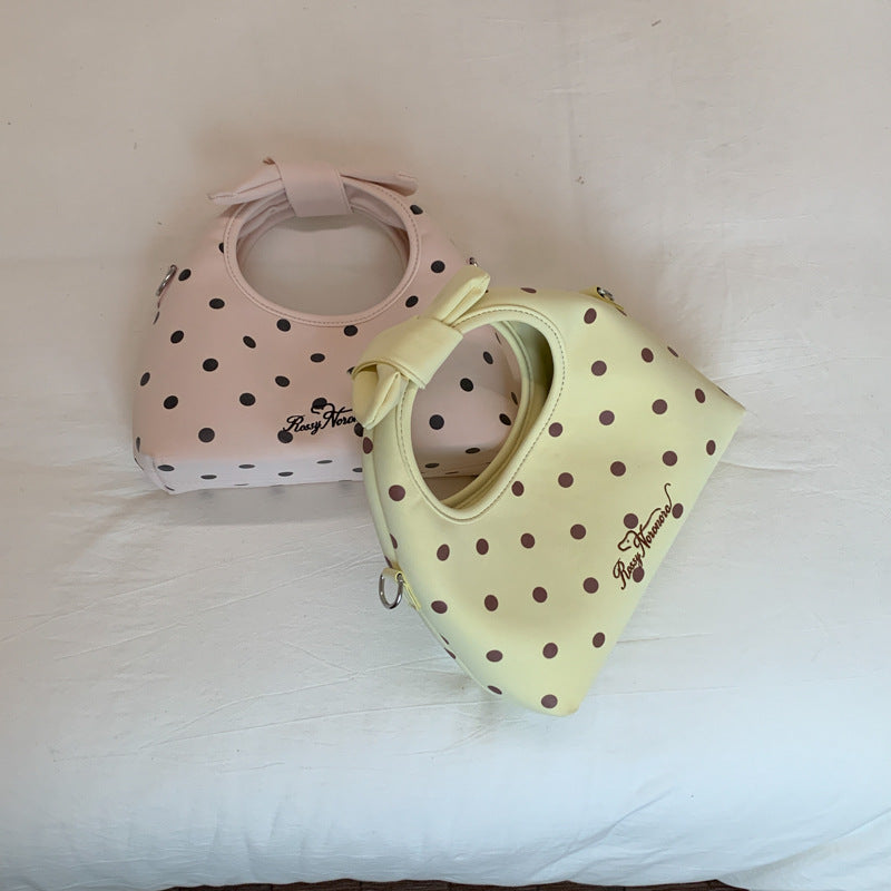Retro Dots Bow Handbag Women's Fashion Shoulder Messenger Bag Simple All-Match Daily