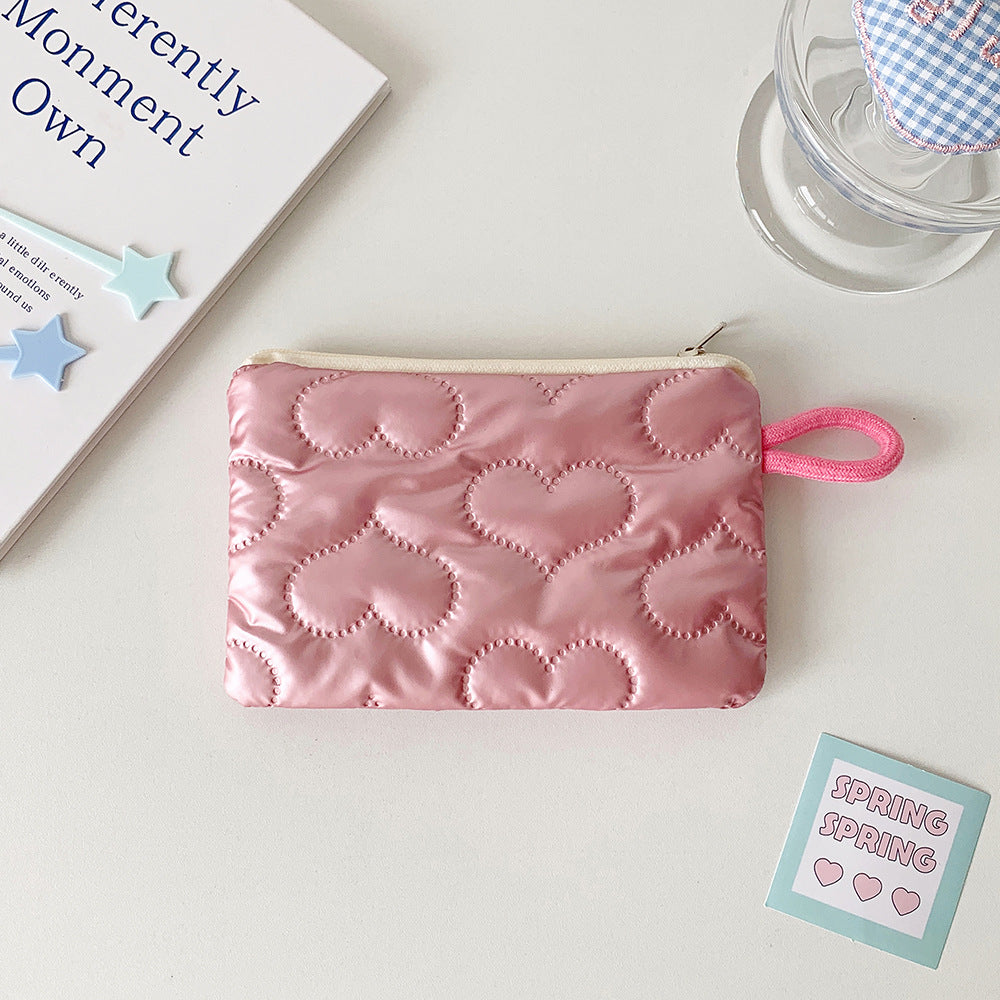 Cosmetic Bag Women Bow Silver Shiny Surface Portable Carry-on Bag Earphone Data Cable Storage Coin Purse