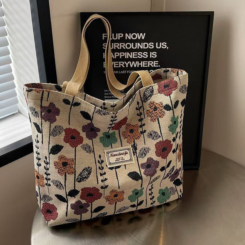 Popular Large Capacity Shoulder Bag Women's New Canvas Tote Portable Commuter Bag