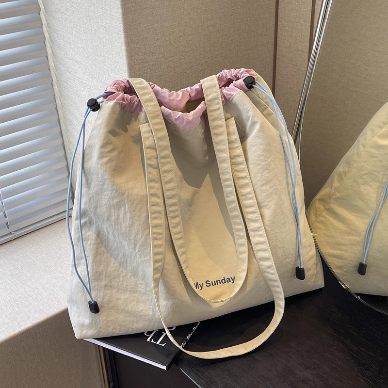 Casual Nylon Drawstring Shoulder Bag for Women, Large Capacity Tote with Stylish Design Perfect for Daily Use and Commuting