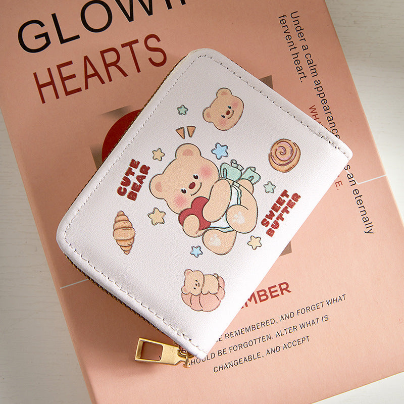 Cute Animal Print Card Holder for Women, Slim Multi-Card Wallet with Zipper, Waterproof PU Material, Perfect for Daily Use and Travel