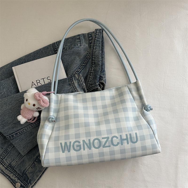 High-Grade Plaid Women's Tote New Large Capacity Commuter Shoulder Bag Magnetic Snap Open Cover with Zipper Bag