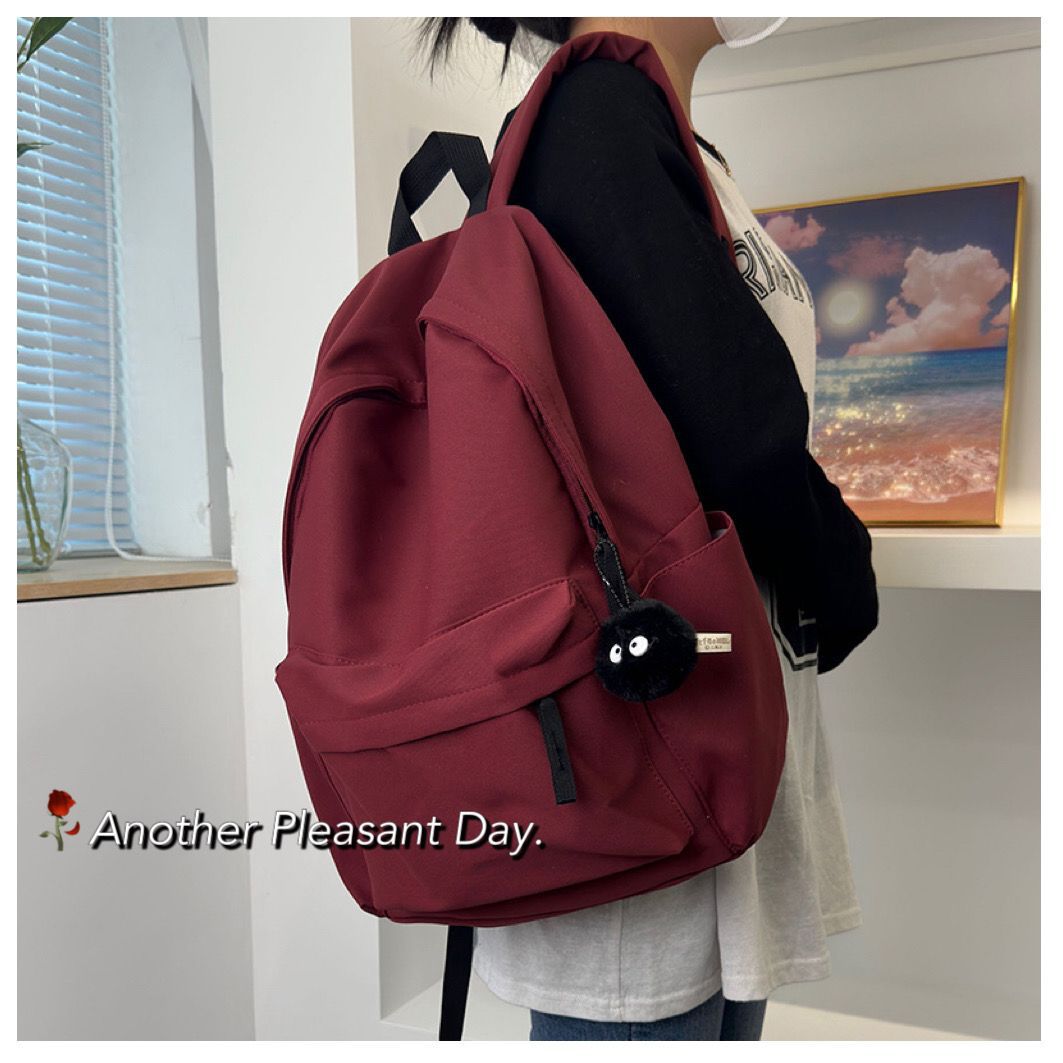 Simple Waterproof Women's Backpack with Cute Plush Pendant Student Travel Large-Capacity Backpack