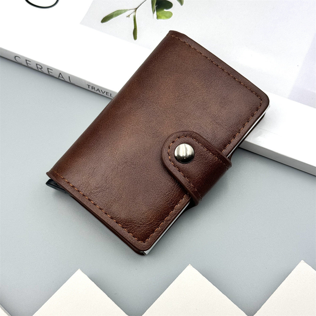 RFID Blocking Card Holder with Automatic Pop-Out Design, Large Capacity, Anti-Magnetic, Stylish Stitching & Snap Closure for Daily Use