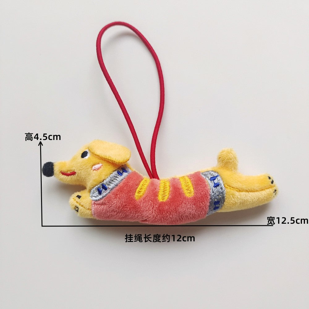 Cute Cartoon Dachshund Plush Keychain for Bag and Phone Decoration, Handmade Soft Toy with Stitched Details