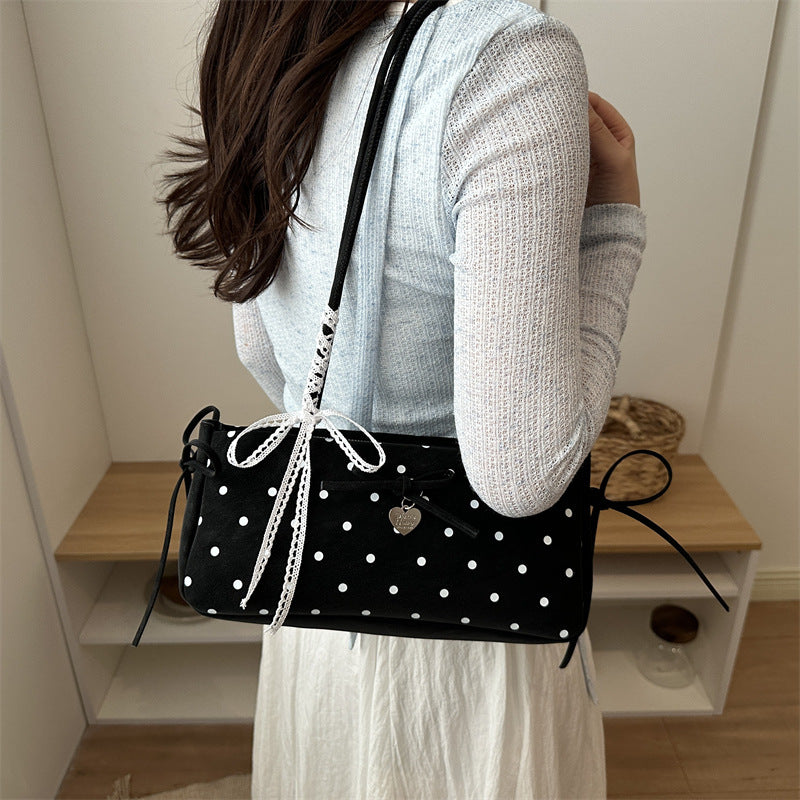 Chic Polka Dot Tote Bag with Bow Detail - Perfect for Daily Commute and Casual Outings