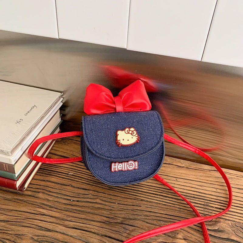 Children's Bags New Cartoon Cute Bow Mini Coin Purse Cat Printing Boys and Girls Messenger Bag