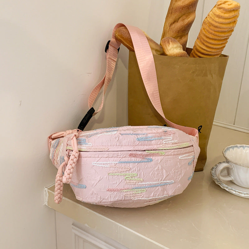 Simple Casual Women's Shoulder Messenger Bag Sewing Line Embroidered Adjustable Shoulder Strap Everyday Joker Practical