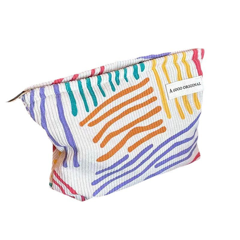 Ladies Cosmetic Bag Fashion Corduroy Contrast Color Striped Make-up Bag Cosmetic Bag Portable Travel Daily Storage Toiletry Bag