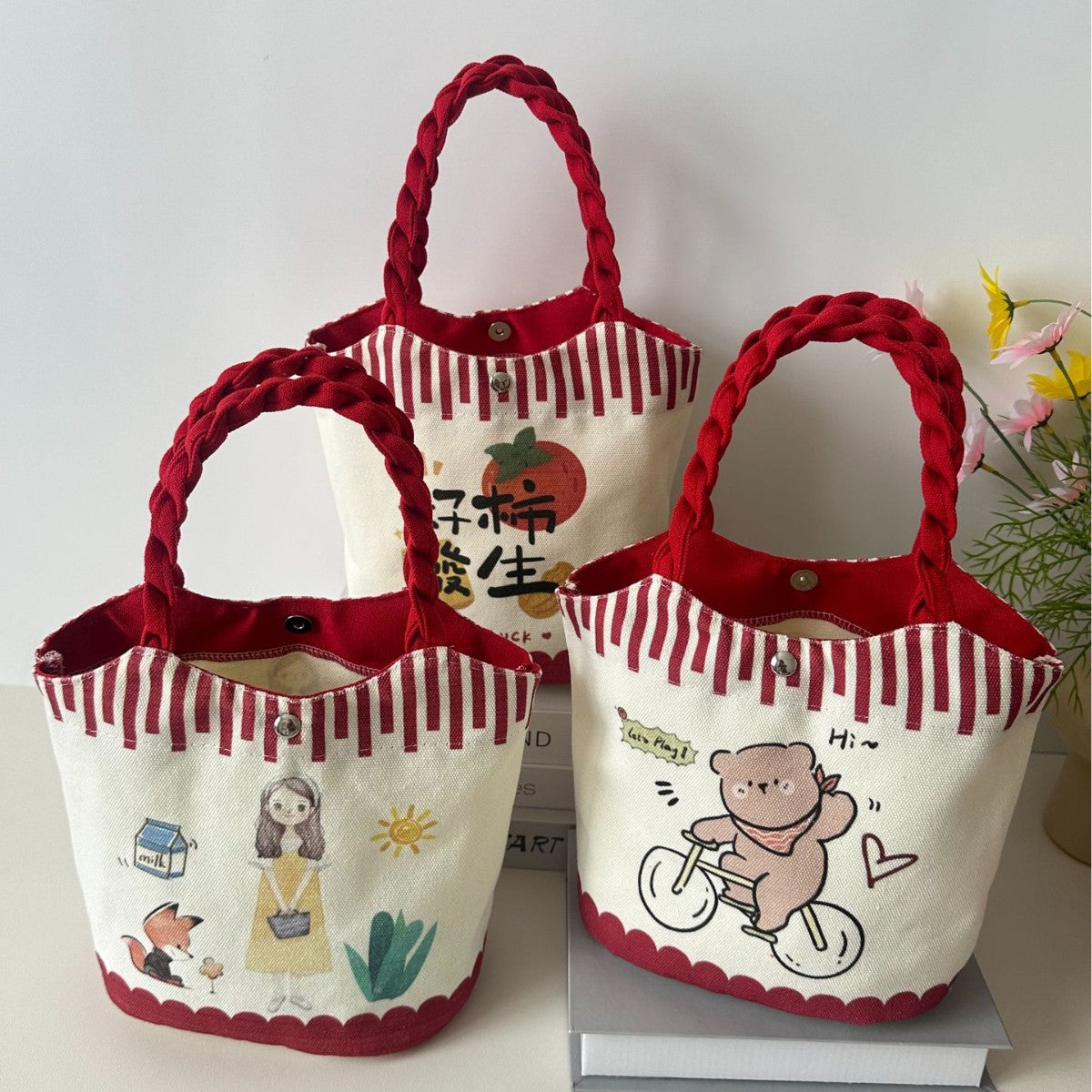 Vegetable Basket Bag Female Cartoon Cute Commuter Hand Carrying Child Storage Lunch Box Lunch Bag