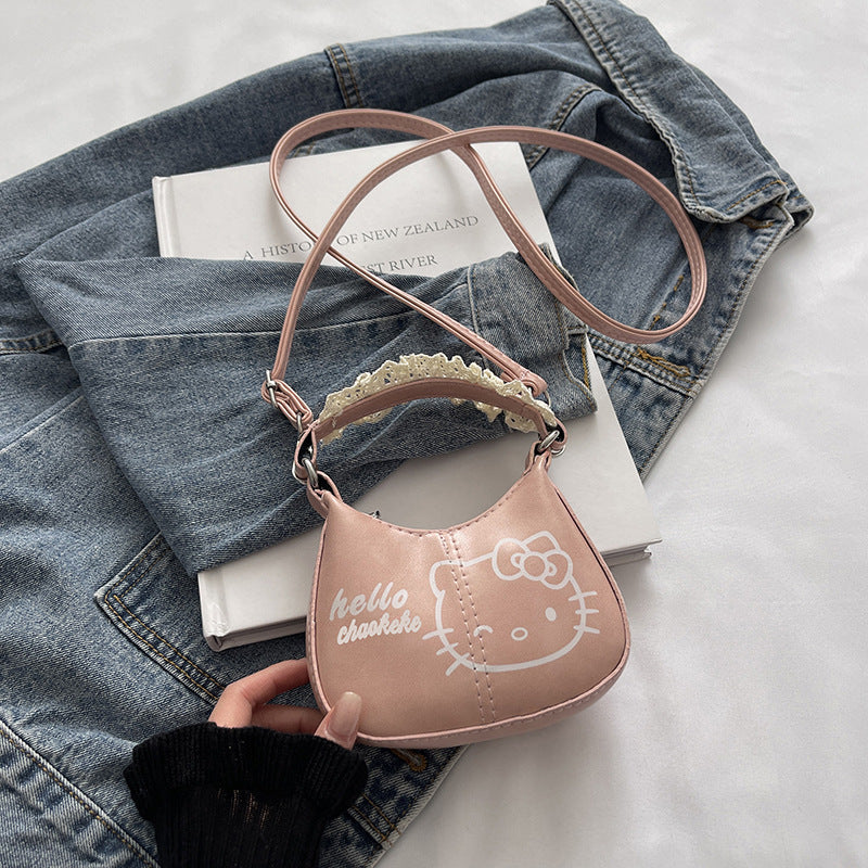 Women's Cross-Body Bag Handbag Cute Vintage Cat Lace Handbag Shoulder Messenger Bag