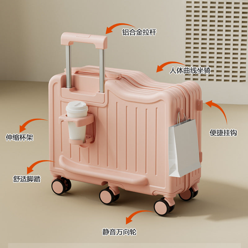 Kids Ride-On Luggage with 6 Wheels, Cup Holder, and Hanging Hook - Lightweight Travel Suitcase for Children