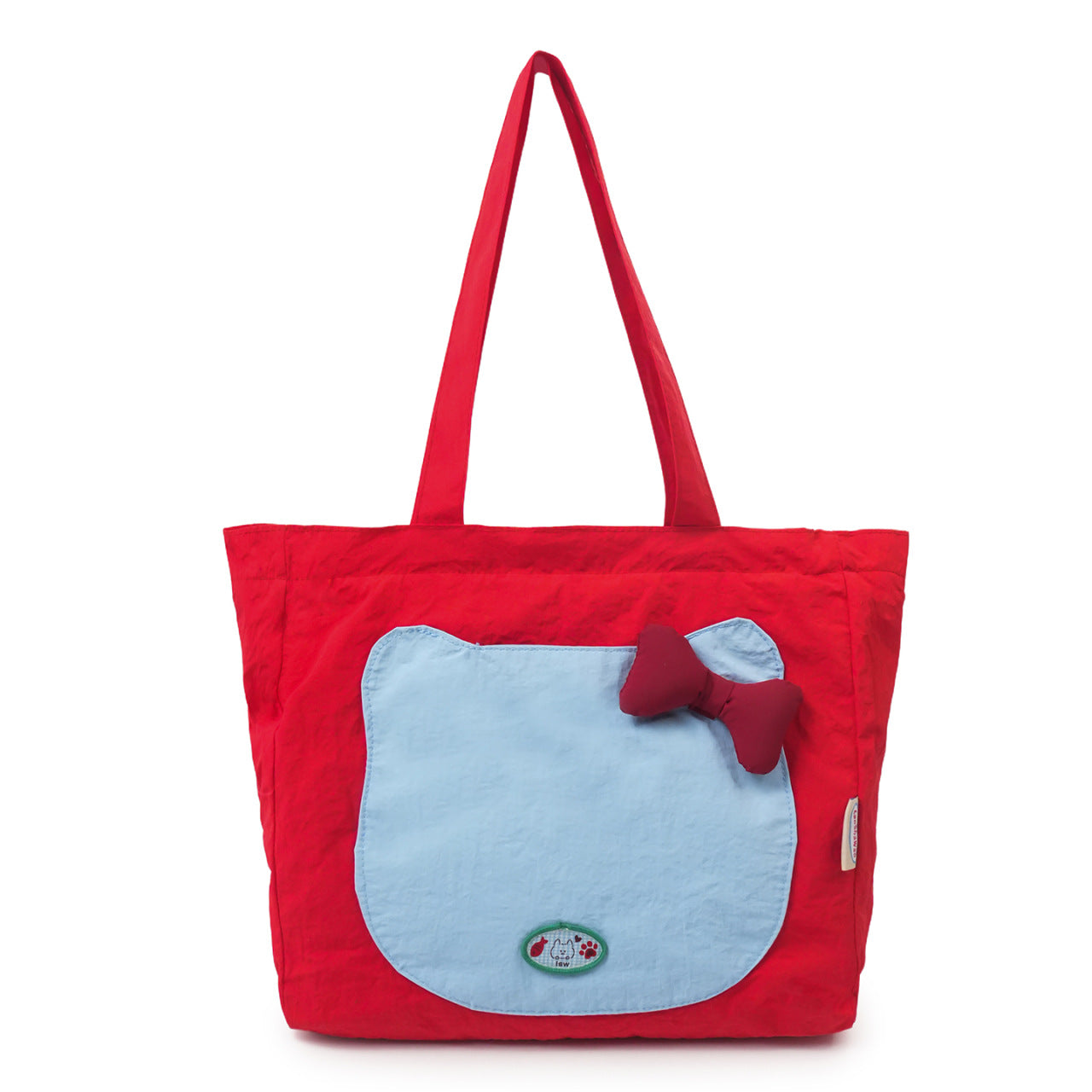 Cute Cat Face Tote Bag with Bowknot Design, Nylon Shoulder Bag for Daily Use and Shopping, Sweet Style