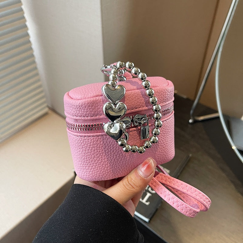 Chic Mini Box Bag with Heart Charm Chain for Women, Casual Urban Style Crossbody Handbag