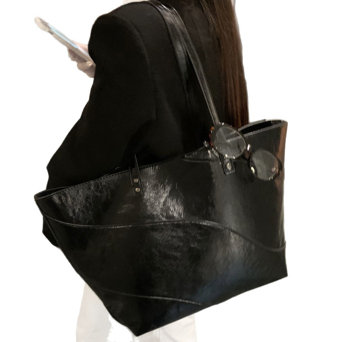 Korean Style Crack Texture Tote Bag Magnetic Suction Opening and Closing Large Capacity Commuter's All-Matching Shoulder Bag