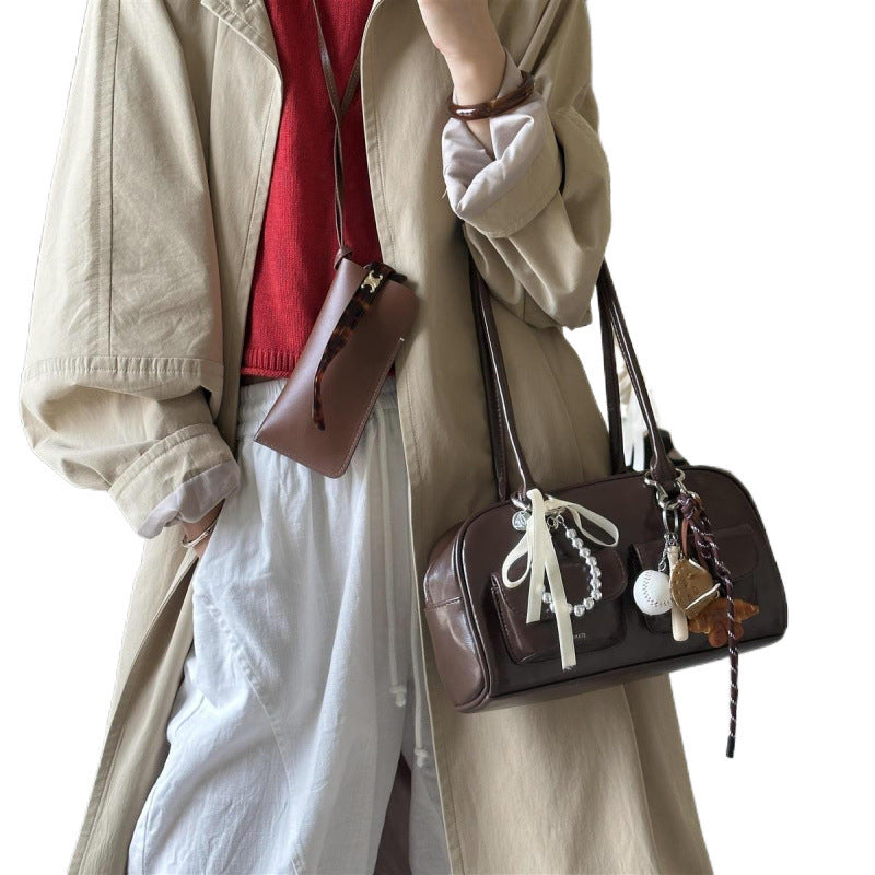 New Korean Ins Retro Bowling Bag Women's Large Capacity Shoulder Handbag