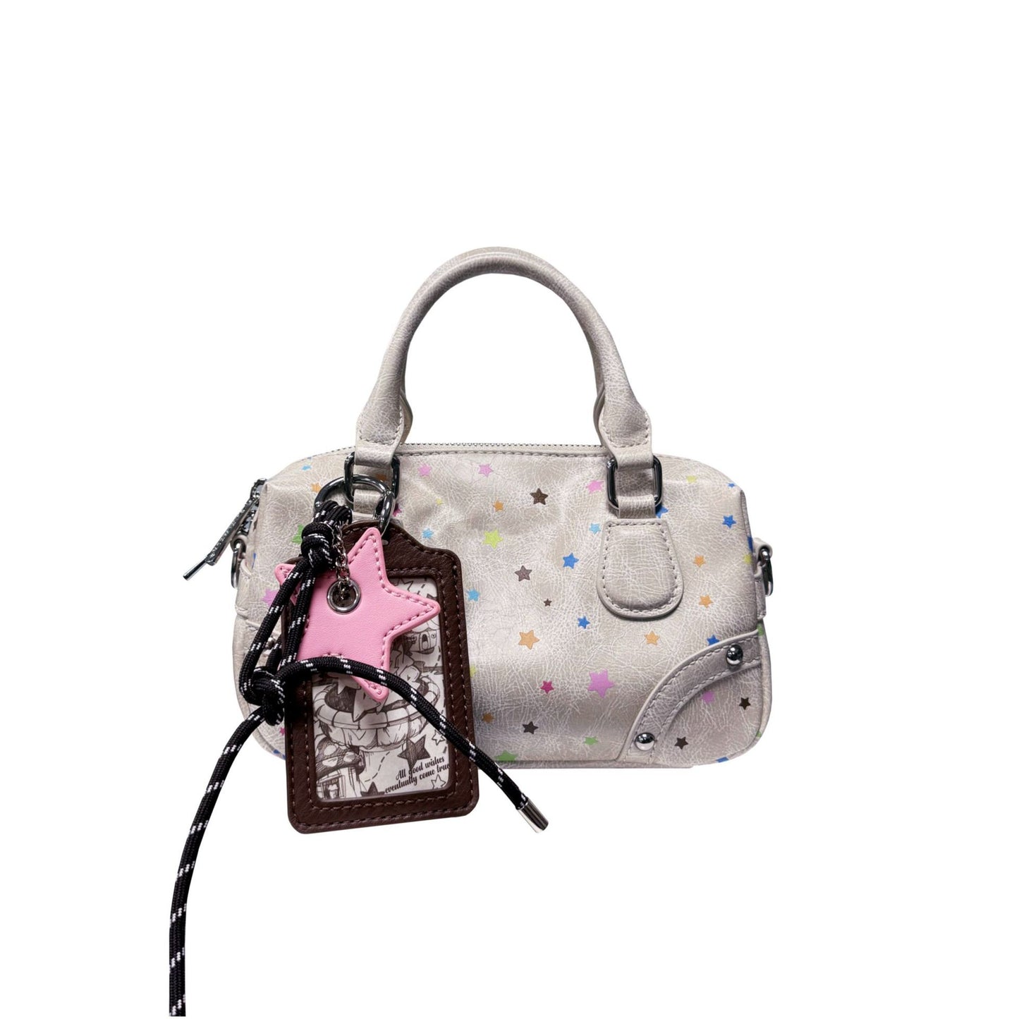 XINGX Printed Mini Handbag Ladies New Fashion Commuter Shoulder Crossbody Bag with Hanging Ornament Pendant