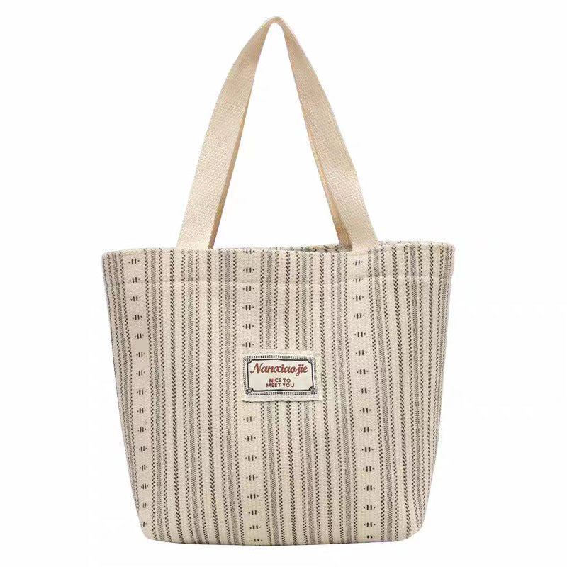 Canvas Bag Women's Fashion Striped Hand Carrying Class Tote Commuter Shoulder Bag